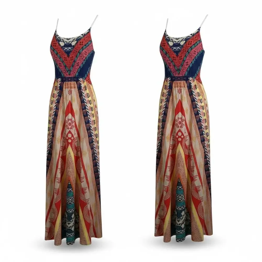 Sweet Wanderer Tribal Print Geometric Boho Maxi Dress - Picture 2 of 5